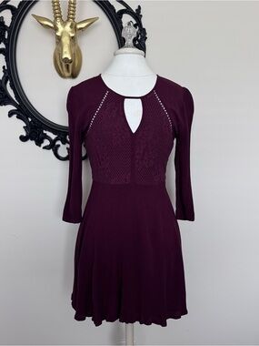 Others Follow Burgundy Wine Keyhole Lace Fit-and-Flare Dress